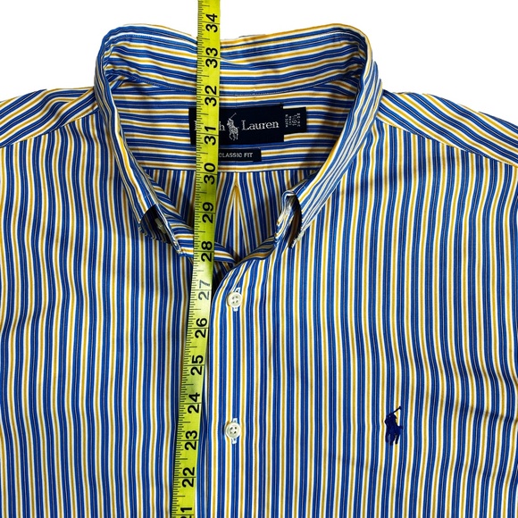 Blue/Yellow * Striped Polo Ralph Lauren Long Sleeve Classic Button Down - 16.5 - Picture 4 of 6